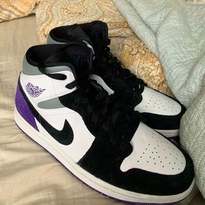 Jordan 1 Mid SE , Purple Black And Grey , Size 8 Mens. Barely used and are clean